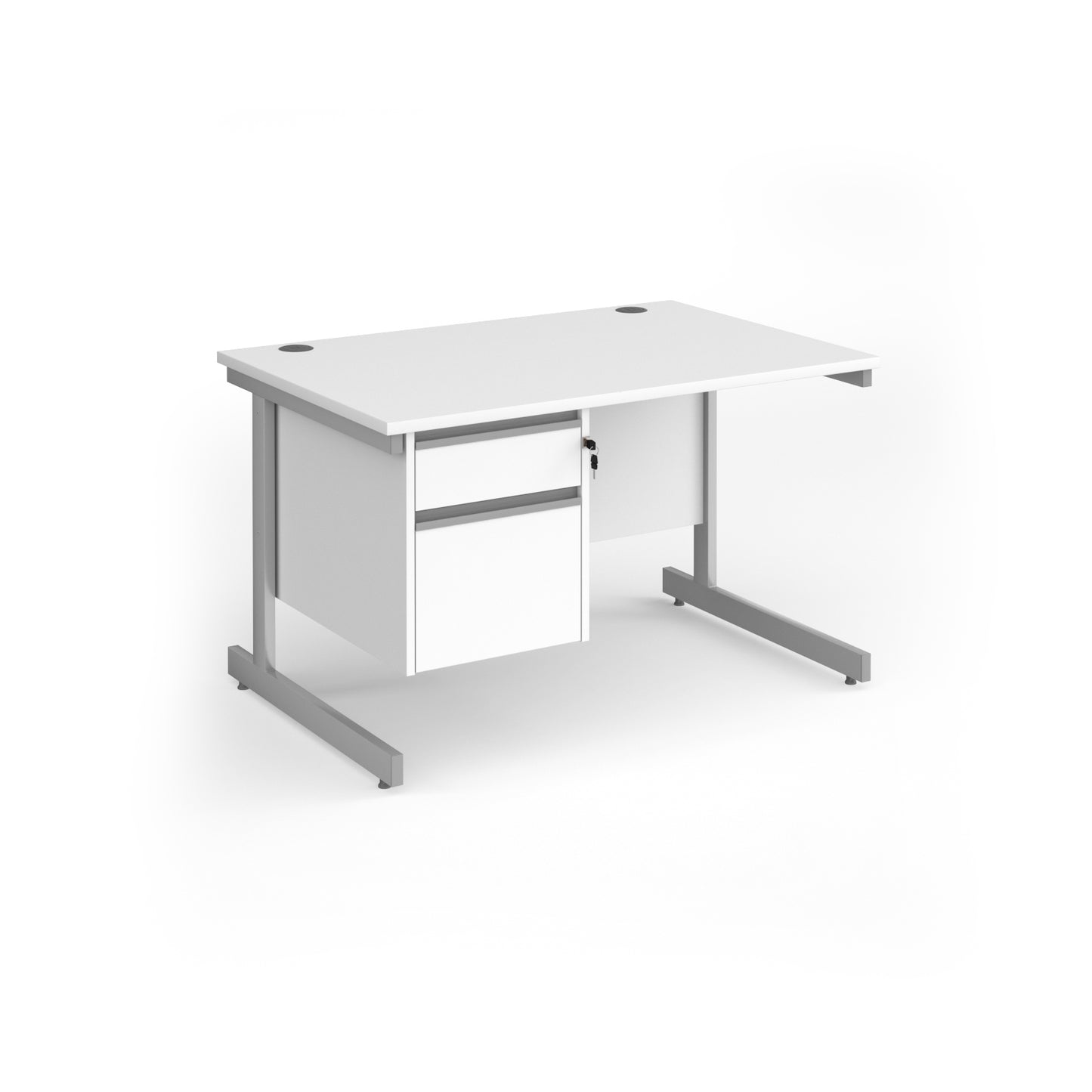 Contract 25 cantilever leg straight desk with 2 drawer pedestal - CC12S2-S-WH