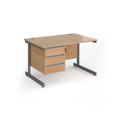 Contract 25 cantilever leg straight desk with 3 drawer pedestal - CC12S3-G-B