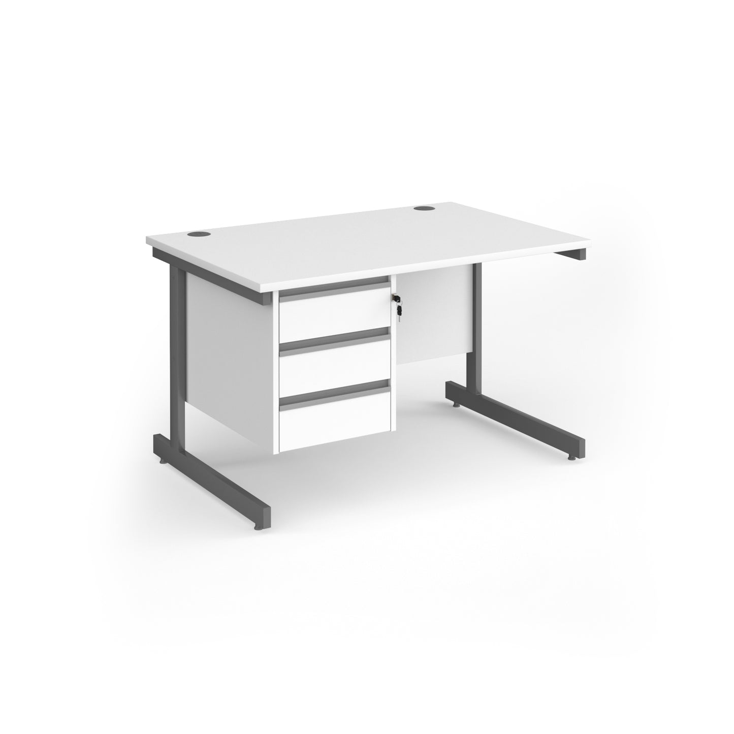 Contract 25 cantilever leg straight desk with 3 drawer pedestal - CC12S3-G-WH