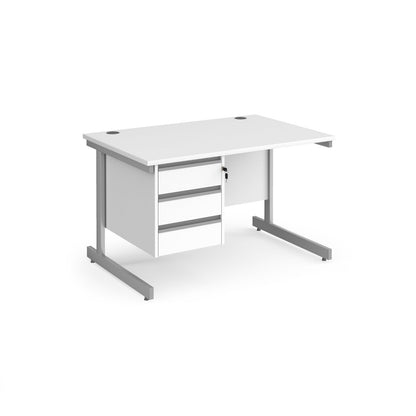 Contract 25 cantilever leg straight desk with 3 drawer pedestal