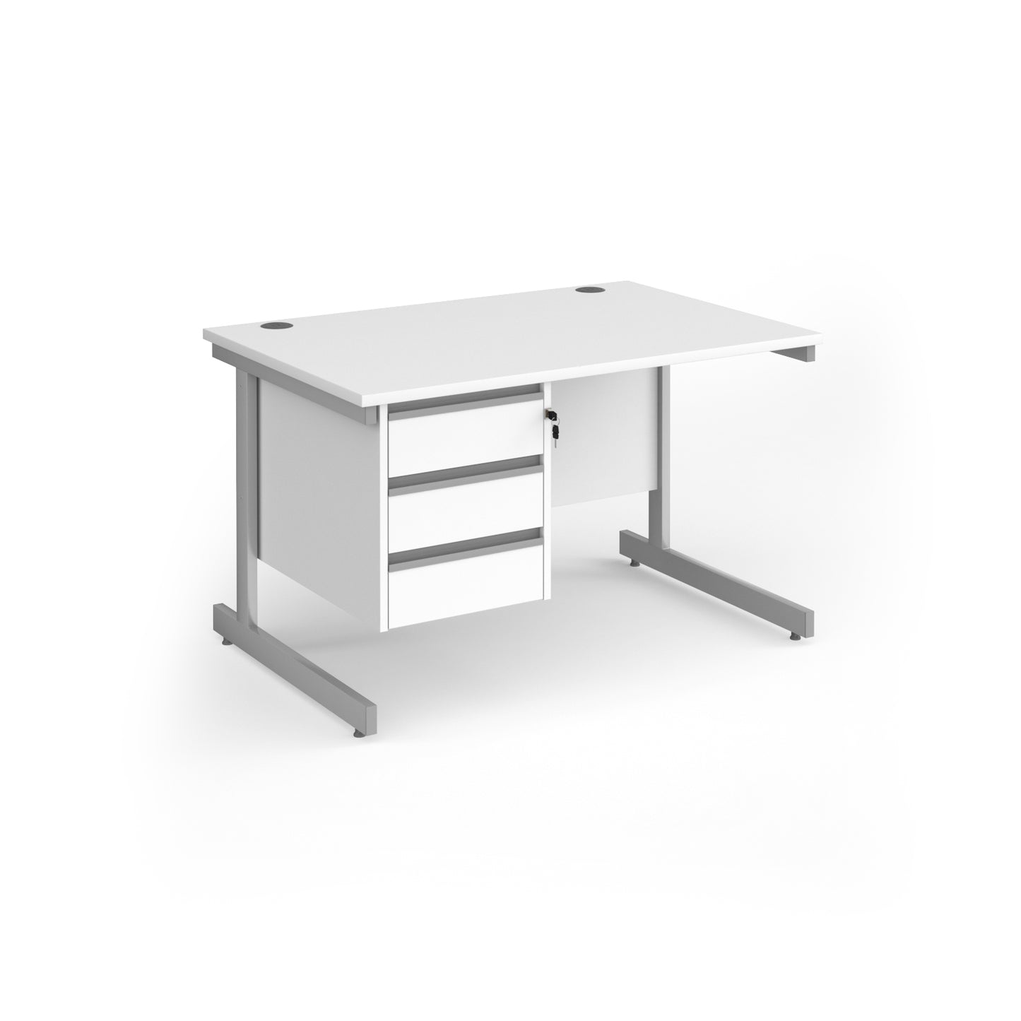 Contract 25 cantilever leg straight desk with 3 drawer pedestal - CC12S3-S-WH