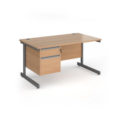 Contract 25 cantilever leg straight desk with 2 drawer pedestal - CC14S2-G-B