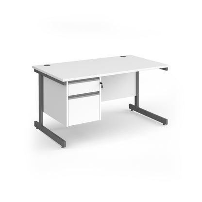 Contract 25 cantilever leg straight desk with 2 drawer pedestal - CC14S2-G-WH