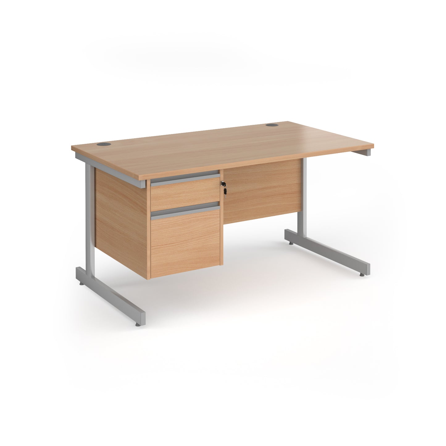 Contract 25 cantilever leg straight desk with 2 drawer pedestal - CC14S2-S-B