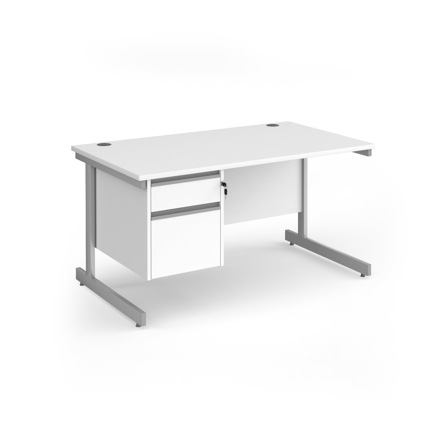 Contract 25 cantilever leg straight desk with 2 drawer pedestal - CC14S2-S-WH