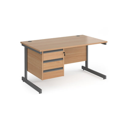 Contract 25 cantilever leg straight desk with 3 drawer pedestal