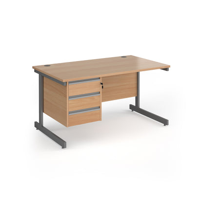 Contract 25 cantilever leg straight desk with 3 drawer pedestal - CC14S3-G-B