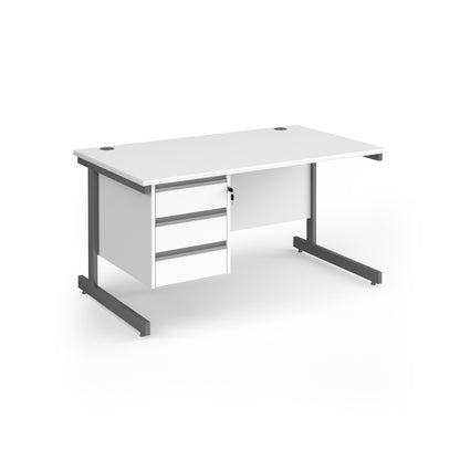 Contract 25 cantilever leg straight desk with 3 drawer pedestal - CC14S3-G-WH