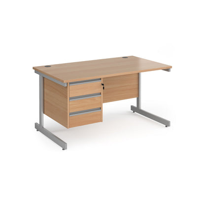 Contract 25 cantilever leg straight desk with 3 drawer pedestal