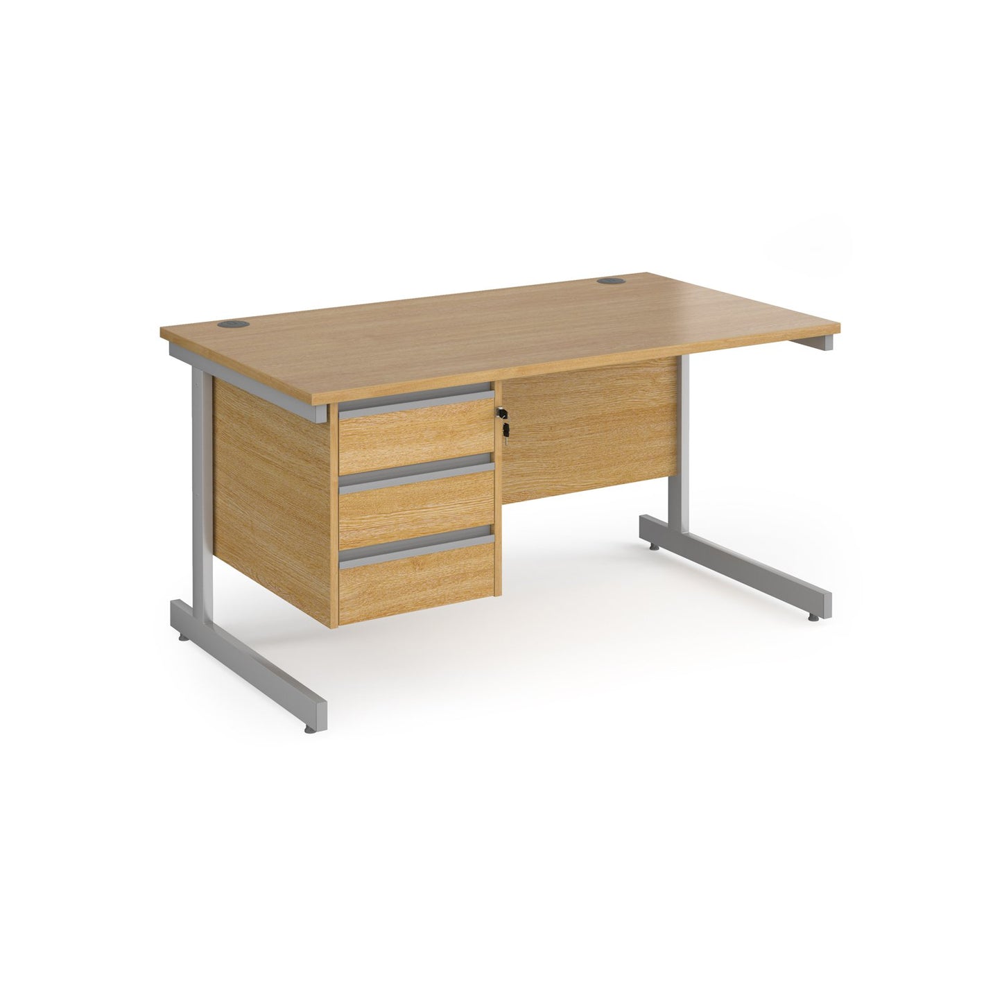 Contract 25 cantilever leg straight desk with 3 drawer pedestal