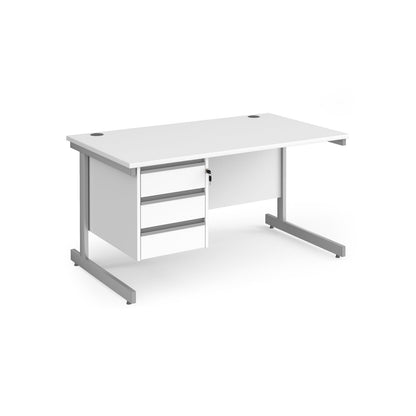 Contract 25 cantilever leg straight desk with 3 drawer pedestal