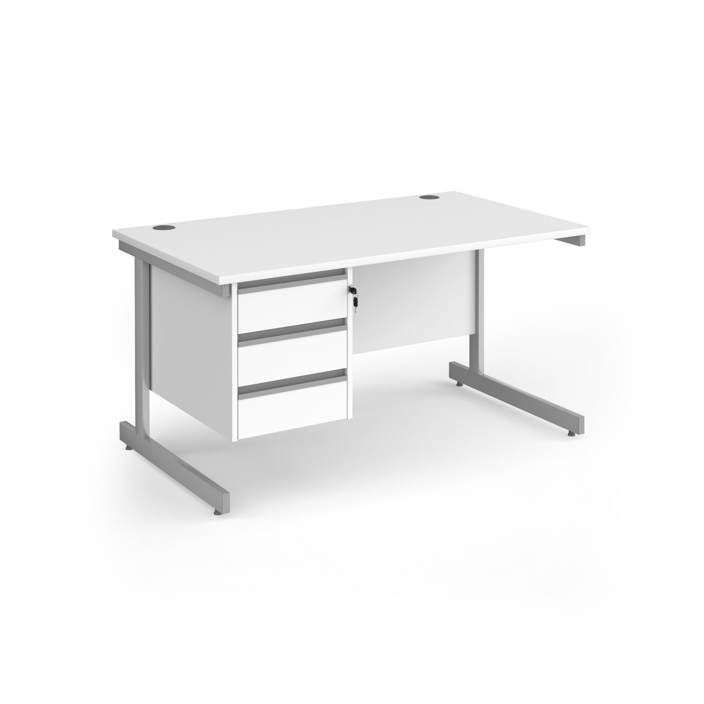 Contract 25 cantilever leg straight desk with 3 drawer pedestal - CC14S3-S-WH