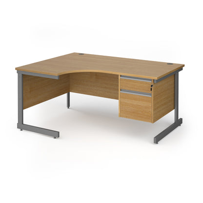 Contract 25 cantilever leg LH ergonomic desk with 2 drawer ped - CC16EL2-G-O
