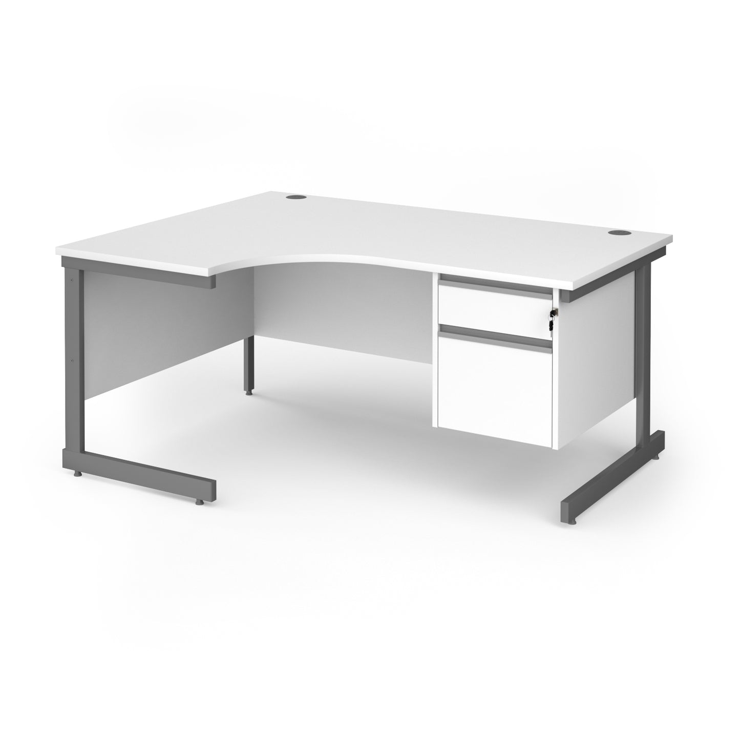 Contract 25 cantilever leg LH ergonomic desk with 2 drawer ped - CC16EL2-G-WH
