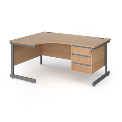Contract 25 cantilever leg LH ergonomic desk with 3 drawer ped - CC16EL3-G-B