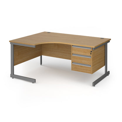 Contract 25 cantilever leg LH ergonomic desk with 3 drawer ped - CC16EL3-G-O