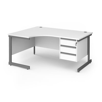 Contract 25 cantilever leg LH ergonomic desk with 3 drawer ped - CC16EL3-G-WH