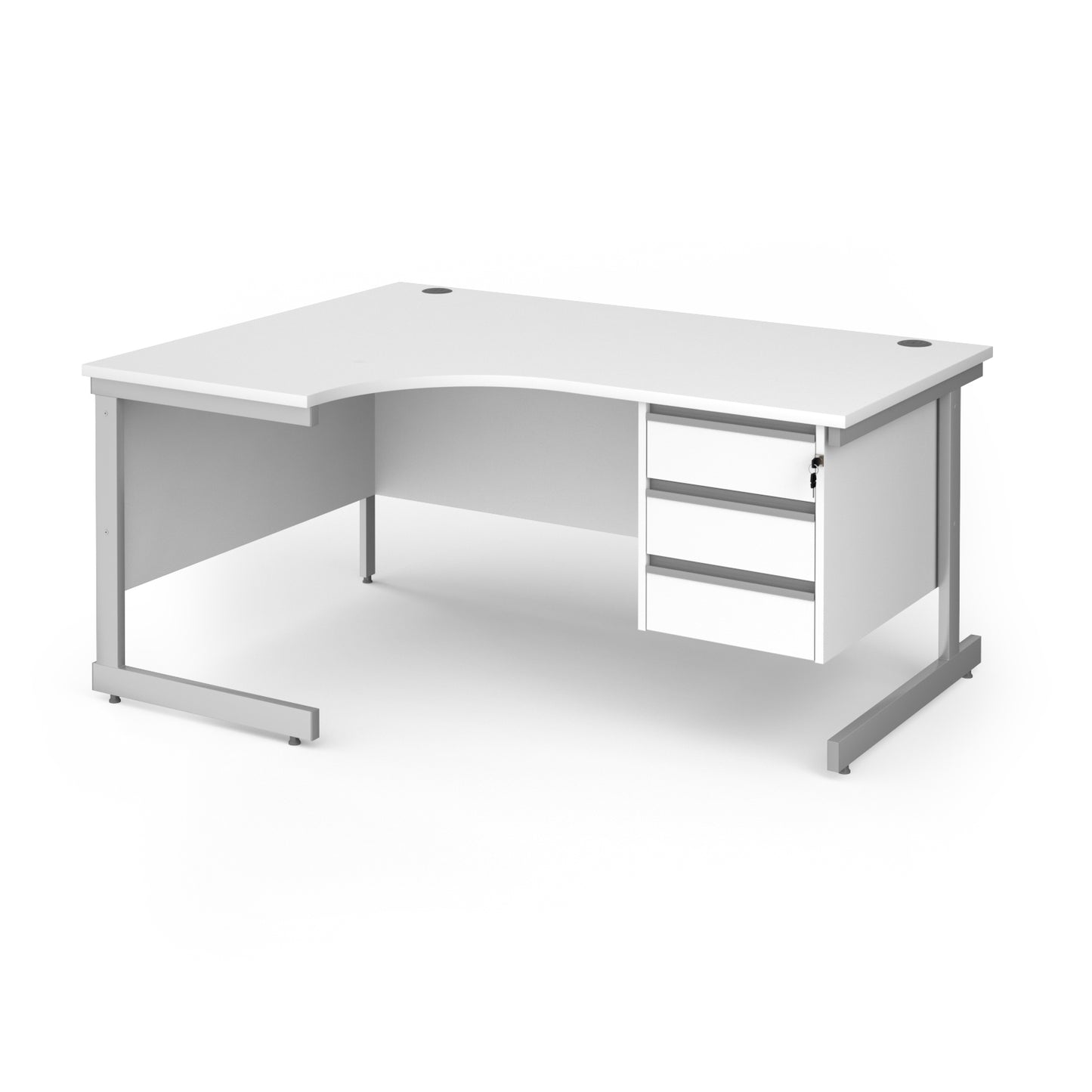 Contract 25 cantilever leg LH ergonomic desk with 3 drawer ped - CC16EL3-S-WH