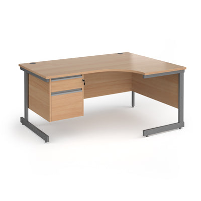 Contract 25 cantilever leg RH ergonomic desk with 2 drawer ped - CC16ER2-G-B
