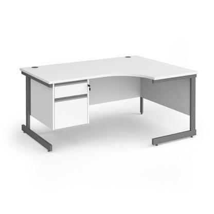Contract 25 cantilever leg RH ergonomic desk with 2 drawer ped - CC16ER2-G-WH