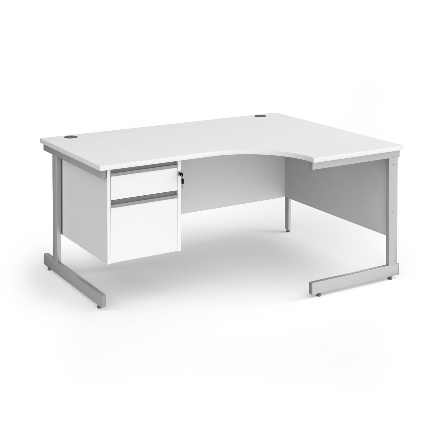 Contract 25 cantilever leg RH ergonomic desk with 2 drawer ped - CC16ER2-S-WH