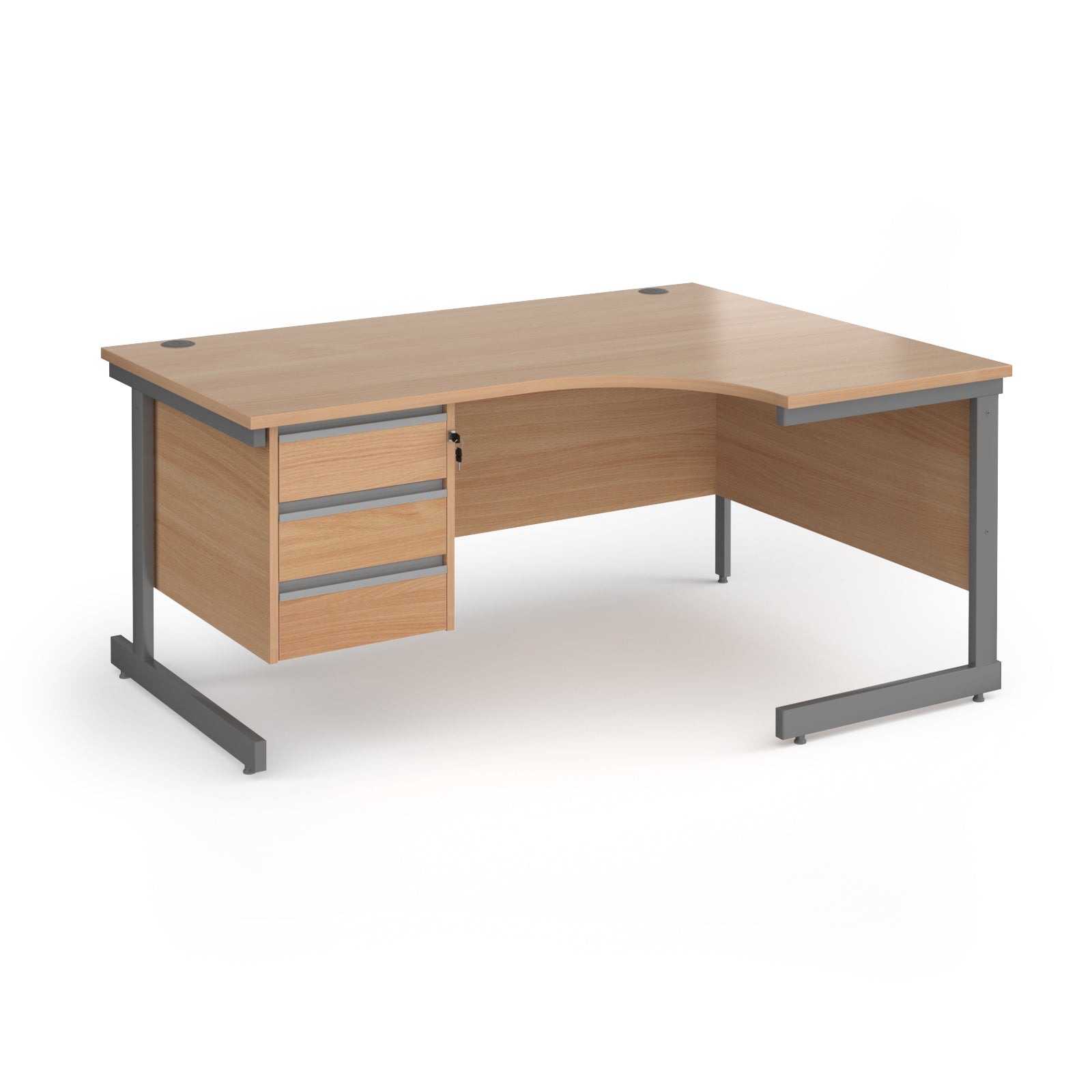 Contract 25 cantilever leg RH ergonomic desk with 3 drawer ped - CC16ER3-G-B