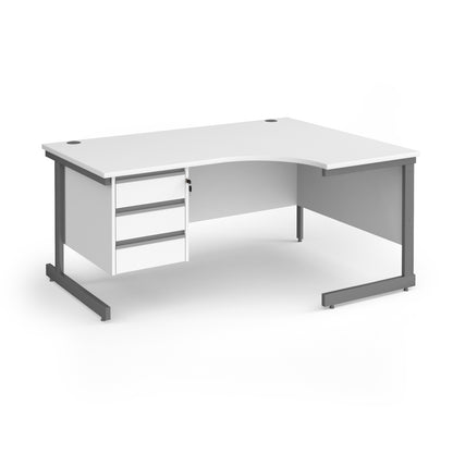Contract 25 cantilever leg RH ergonomic desk with 3 drawer ped - CC16ER3-G-WH
