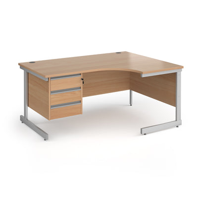 Contract 25 cantilever leg RH ergonomic desk with 3 drawer ped - CC16ER3-S-B