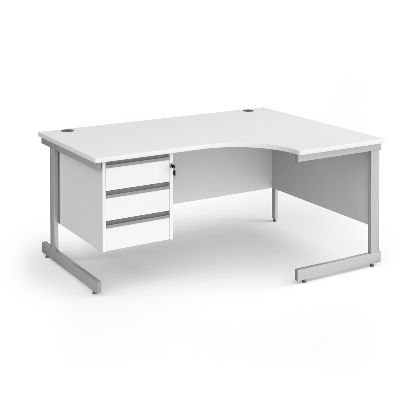 Contract 25 cantilever leg RH ergonomic desk with 3 drawer ped - CC16ER3-S-WH