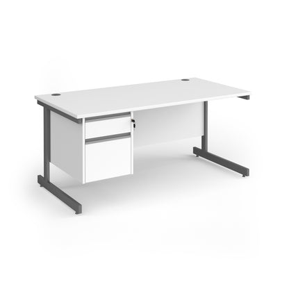 Contract 25 cantilever leg straight desk with 2 drawer pedestal - CC16S2-G-WH
