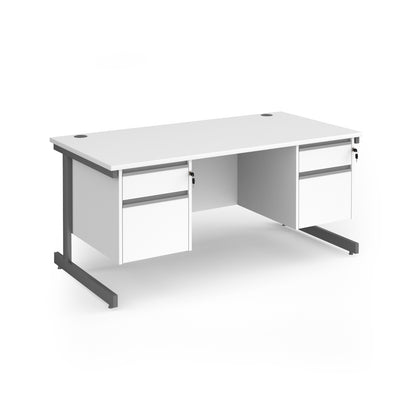 Contract 25 cantilever leg straight desk with 2 and 2 drawer peds - CC16S22-G-WH