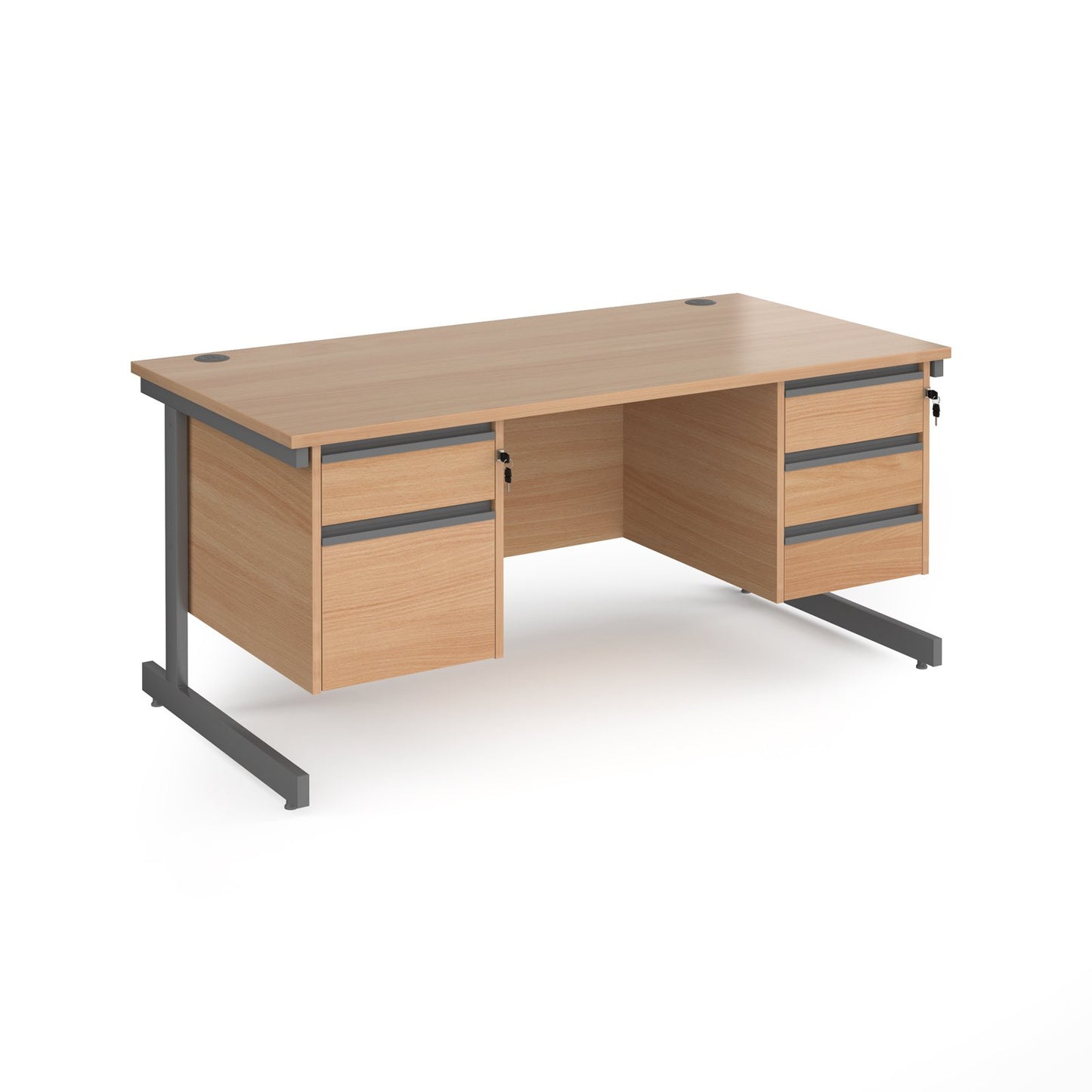 Contract 25 cantilever leg straight desk with 2 and 3 drawer peds