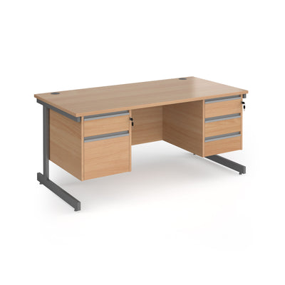 Contract 25 cantilever leg straight desk with 2 and 3 drawer peds - CC16S23-G-B