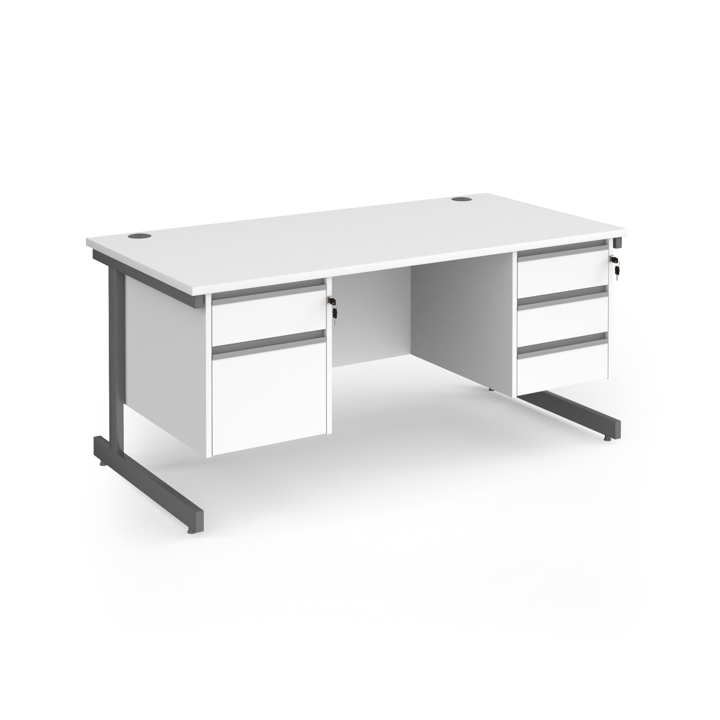 Contract 25 cantilever leg straight desk with 2 and 3 drawer peds - CC16S23-G-WH