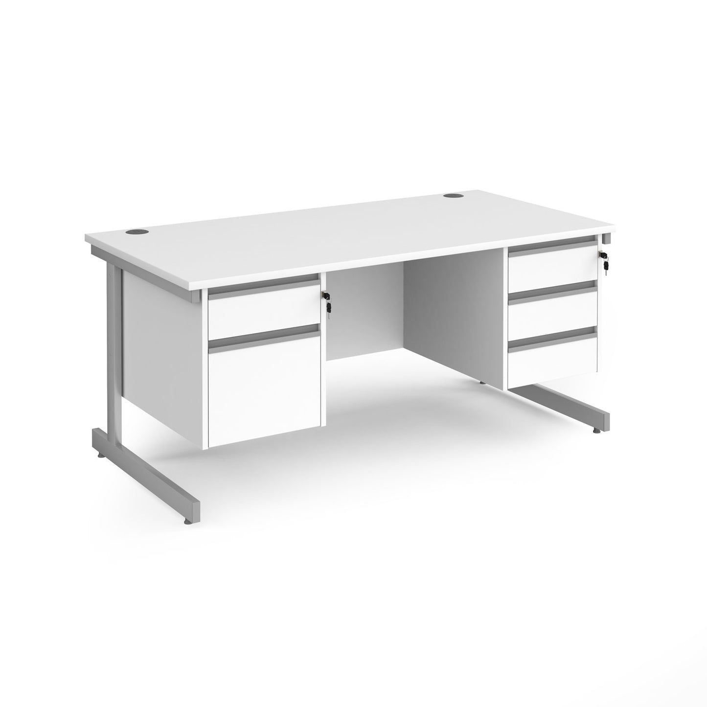 Contract 25 cantilever leg straight desk with 2 and 3 drawer peds