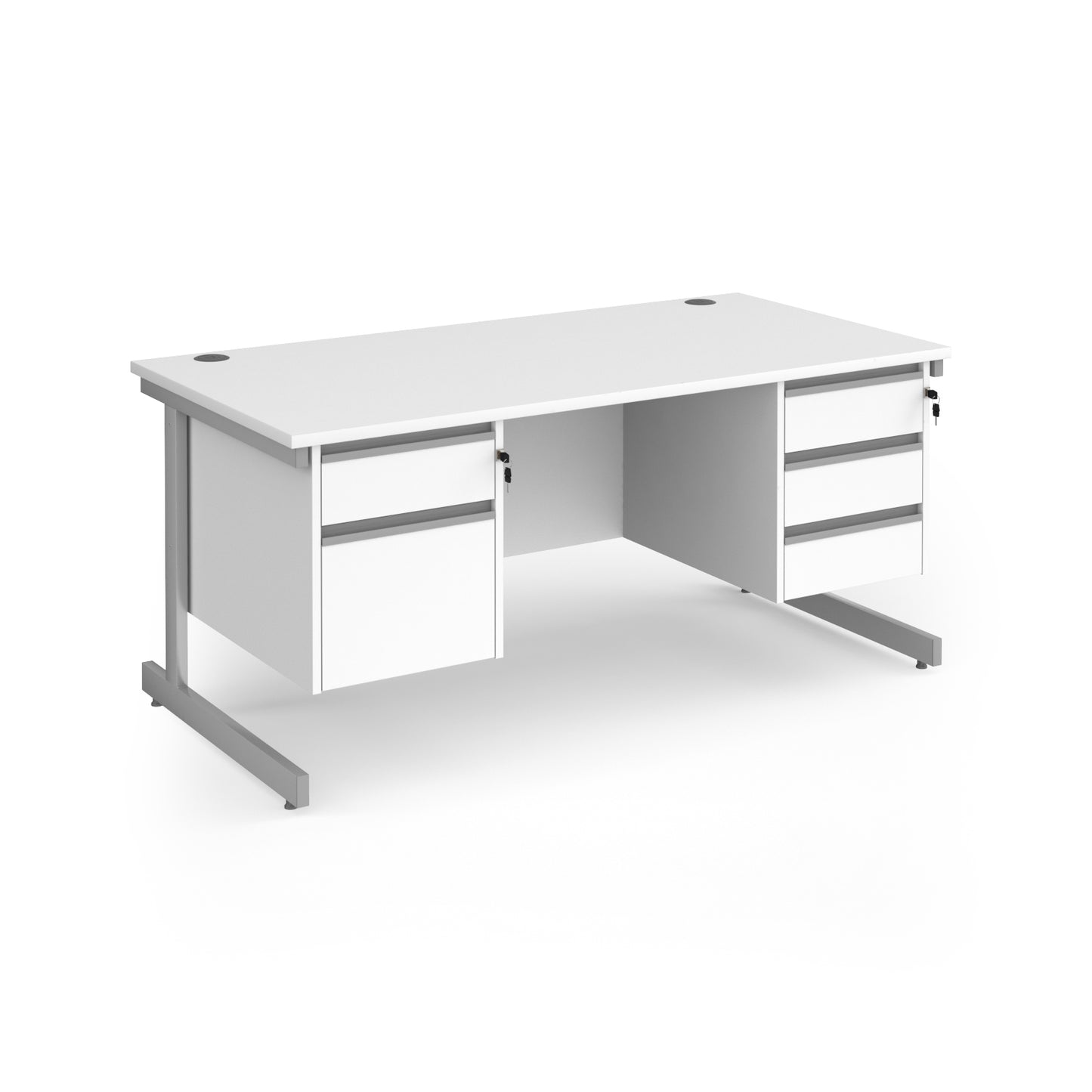 Contract 25 cantilever leg straight desk with 2 and 3 drawer peds - CC16S23-S-WH