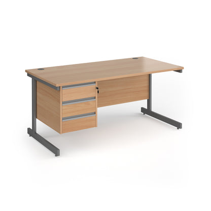 Contract 25 cantilever leg straight desk with 3 drawer pedestal - CC16S3-G-B
