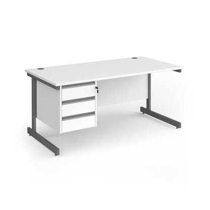Contract 25 cantilever leg straight desk with 3 drawer pedestal - CC16S3-G-WH