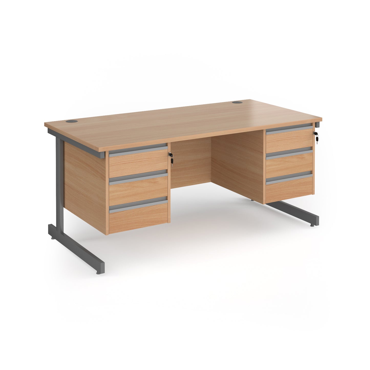 Contract 25 cantilever leg straight desk with 3 and 3 drawer peds - CC16S33-G-B