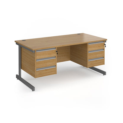 Contract 25 cantilever leg straight desk with 3 and 3 drawer peds - CC16S33-G-O