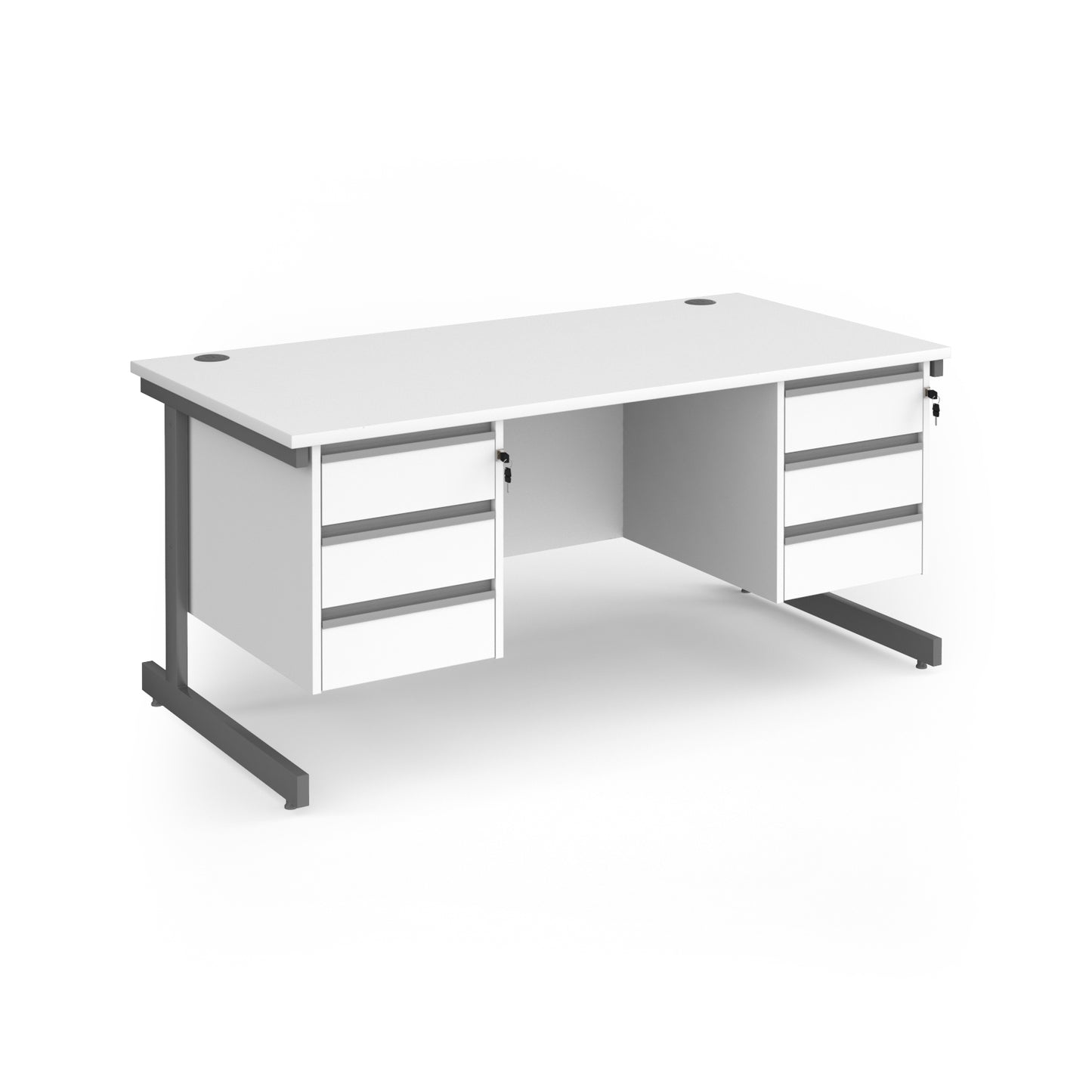 Contract 25 cantilever leg straight desk with 3 and 3 drawer peds - CC16S33-G-WH