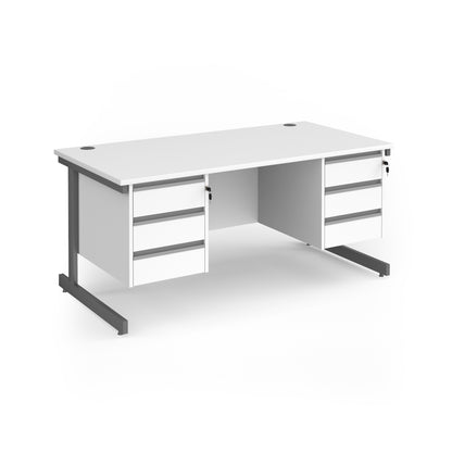 Contract 25 cantilever leg straight desk with 3 and 3 drawer peds - CC16S33-G-WH