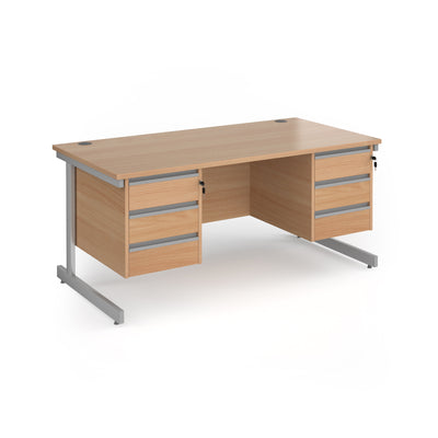 Contract 25 cantilever leg straight desk with 3 and 3 drawer peds - CC16S33-S-B