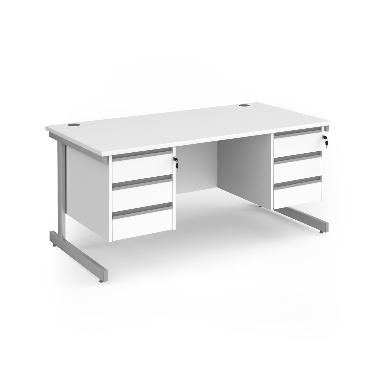 Contract 25 cantilever leg straight desk with 3 and 3 drawer peds - CC16S33-S-WH