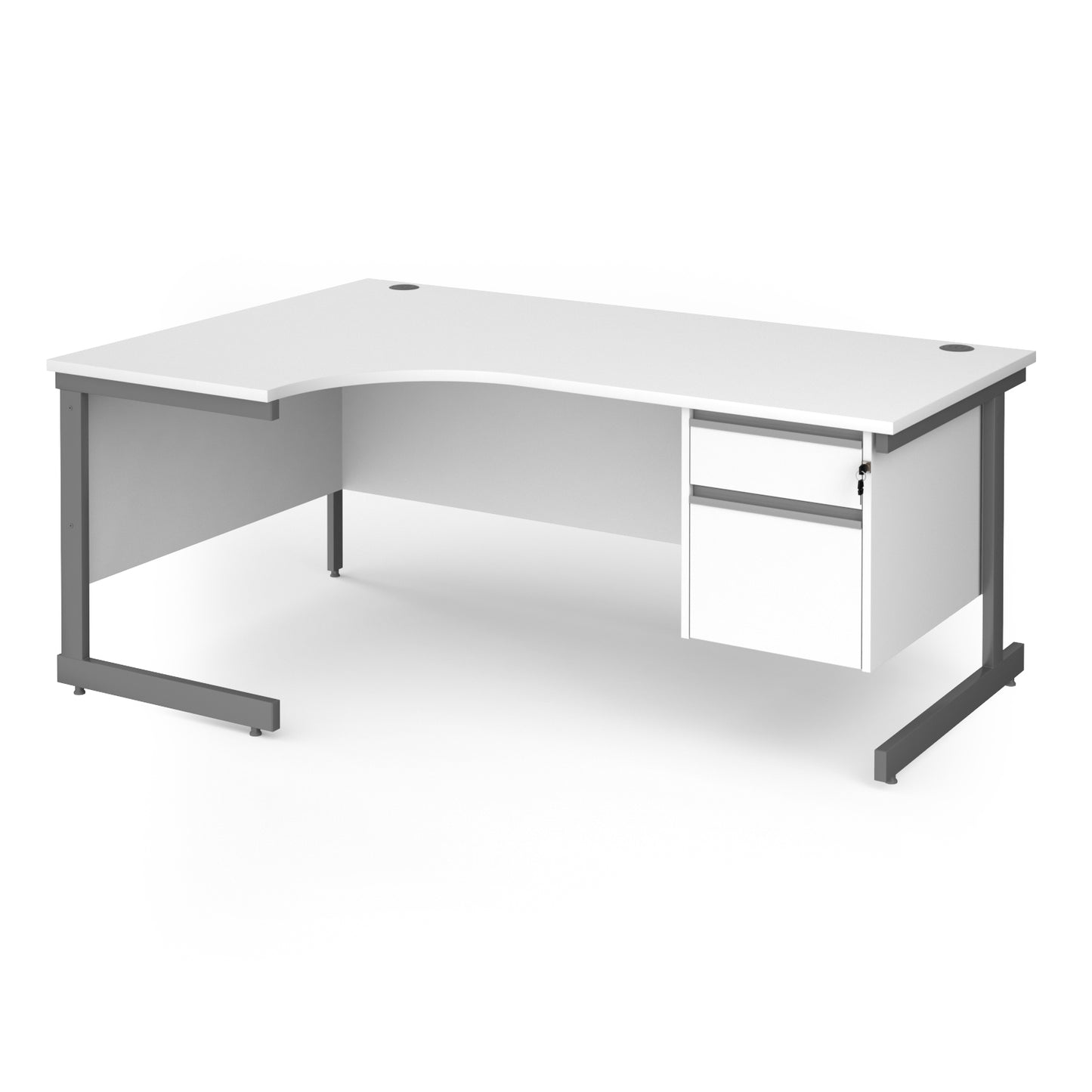 Contract 25 cantilever leg LH ergonomic desk with 2 drawer ped - CC18EL2-G-WH