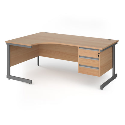 Contract 25 cantilever leg LH ergonomic desk with 3 drawer ped - CC18EL3-G-B