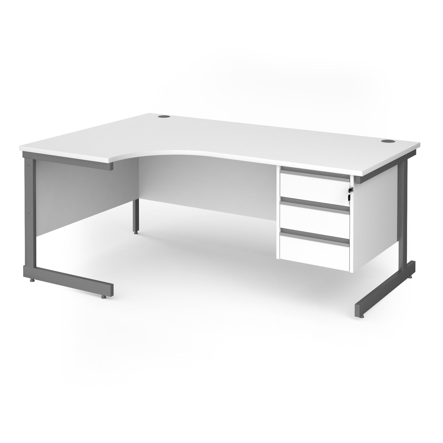 Contract 25 cantilever leg LH ergonomic desk with 3 drawer ped - CC18EL3-G-WH