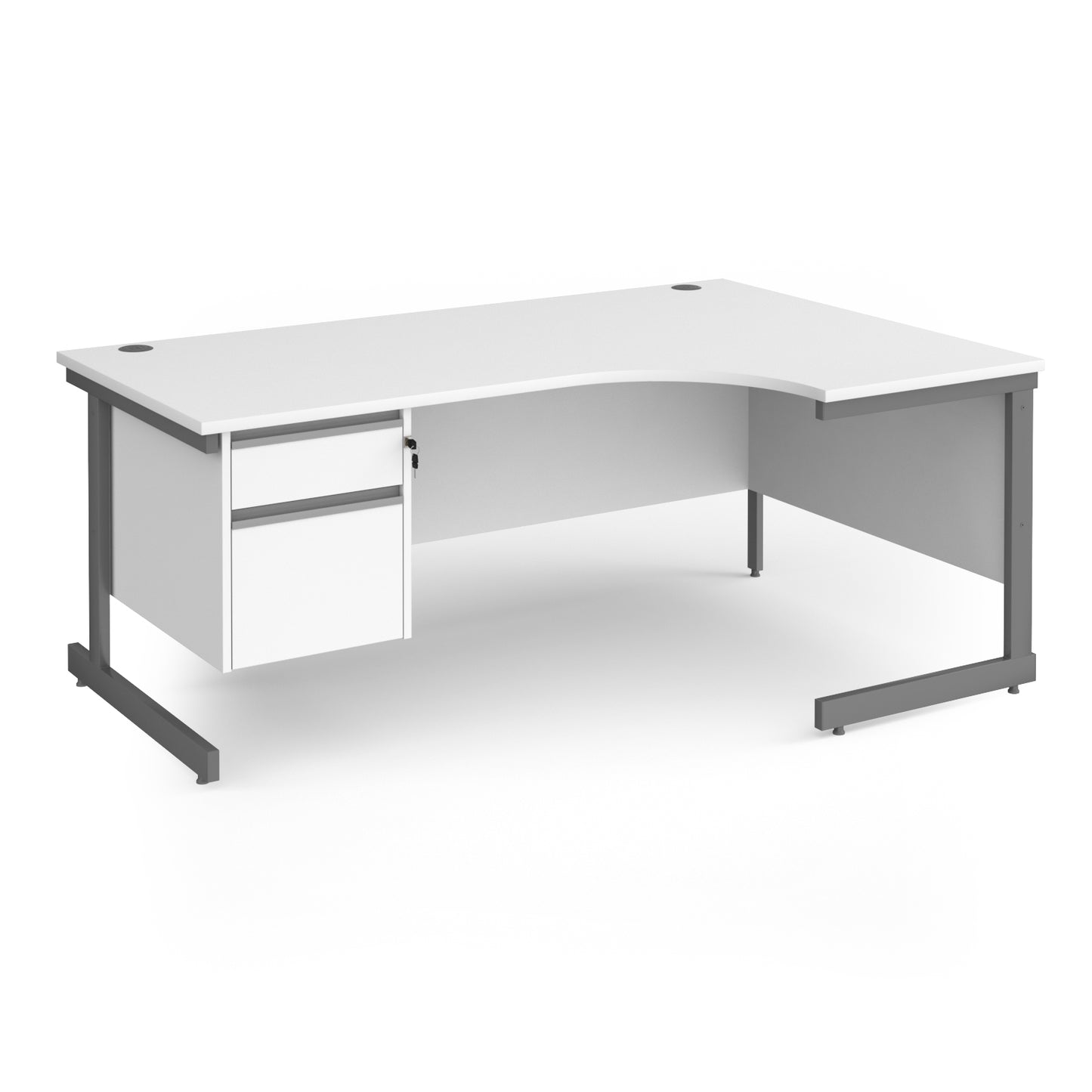 Contract 25 cantilever leg RH ergonomic desk with 2 drawer ped - CC18ER2-G-WH