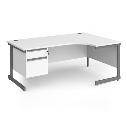 Contract 25 cantilever leg RH ergonomic desk with 2 drawer ped - CC18ER2-G-WH