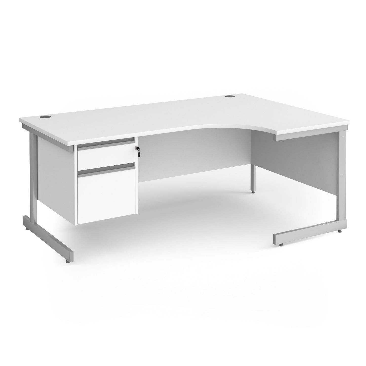 Contract 25 cantilever leg RH ergonomic desk with 2 drawer ped - CC18ER2-S-WH